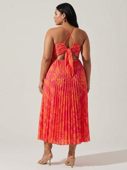 Heather - Robe Mi-Longue Plissée Imprimé Floral - Rouge