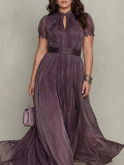 Ashley - Robe Longue Élégante en Mousseline Vintage - Violet