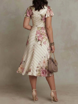 Margaret - Robe Mi-Longue en Satin Floral Vintage - Ivoire