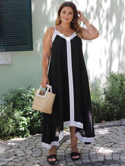 Nancy - Robe Mi-Longue Colorblock - Noir