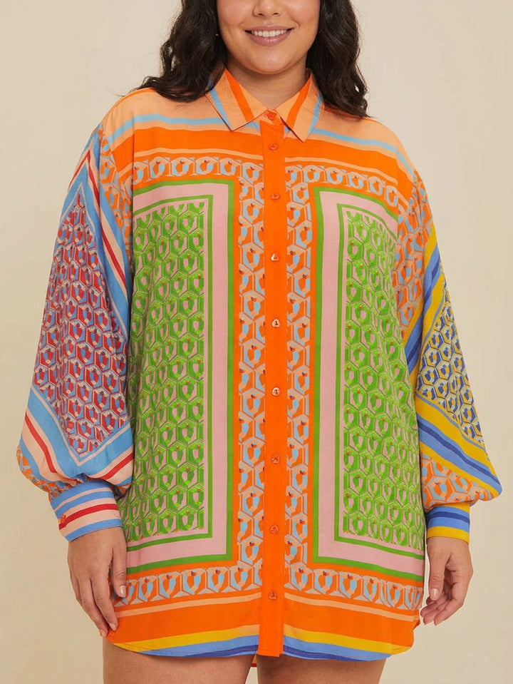 Joséphine - Chemise Colorée Imprimé Tropical - Orange