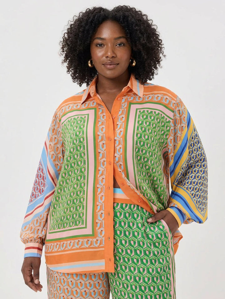 Joséphine - Chemise Colorée Imprimé Tropical - Orange