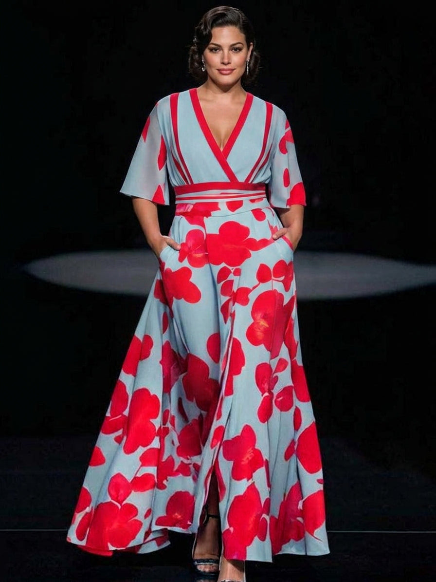 Léa - Robe Longue Élégante Manches Mi-Longues - Gris