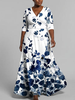 Léa - Robe Longue Élégante Manches Mi-Longues - Multicolore