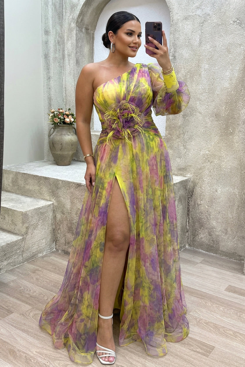 Grace - Robe Longue Plissée Imprimé Floral - Violet