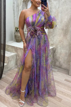 Grace - Robe Longue Plissée Imprimé Floral - Jaune