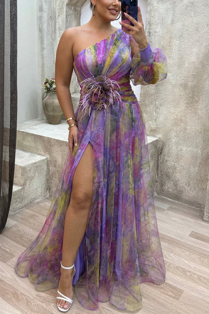 Grace - Robe Longue Plissée Imprimé Floral - Violet