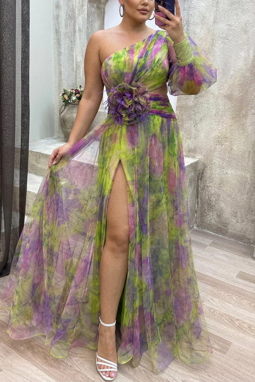 Grace - Robe Longue Plissée Imprimé Floral - Violet