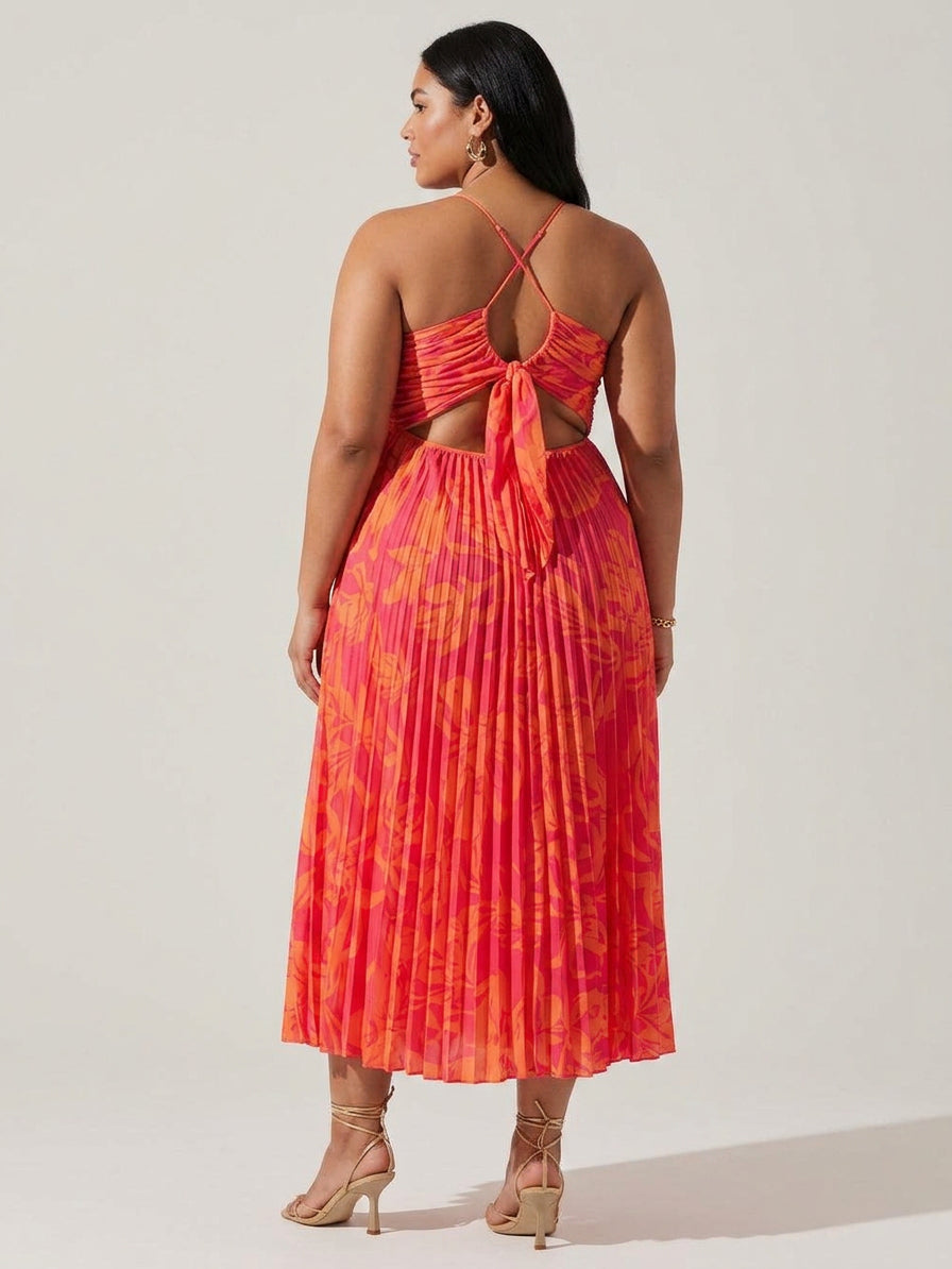 Heather - Robe Mi-Longue Plissée Imprimé Floral - Rouge