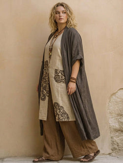 Sophie - Ensemble Trois Pièces Imprimé Tribal - Gris Taupe