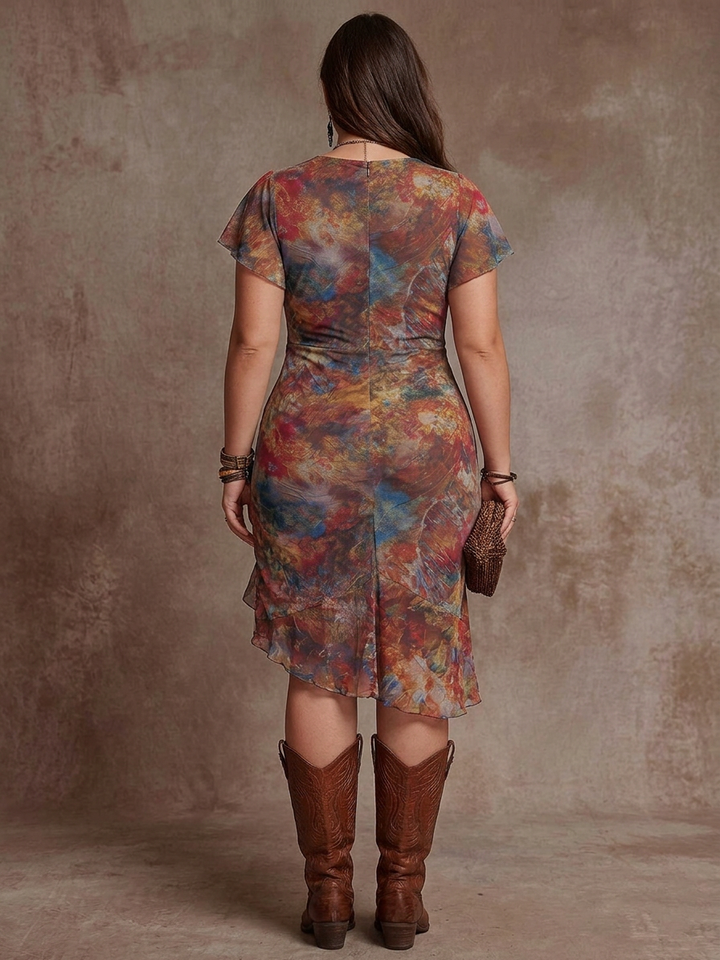 Judy - Robe Mi-Longue Plissée Col V Bohème - Rouge Rouille