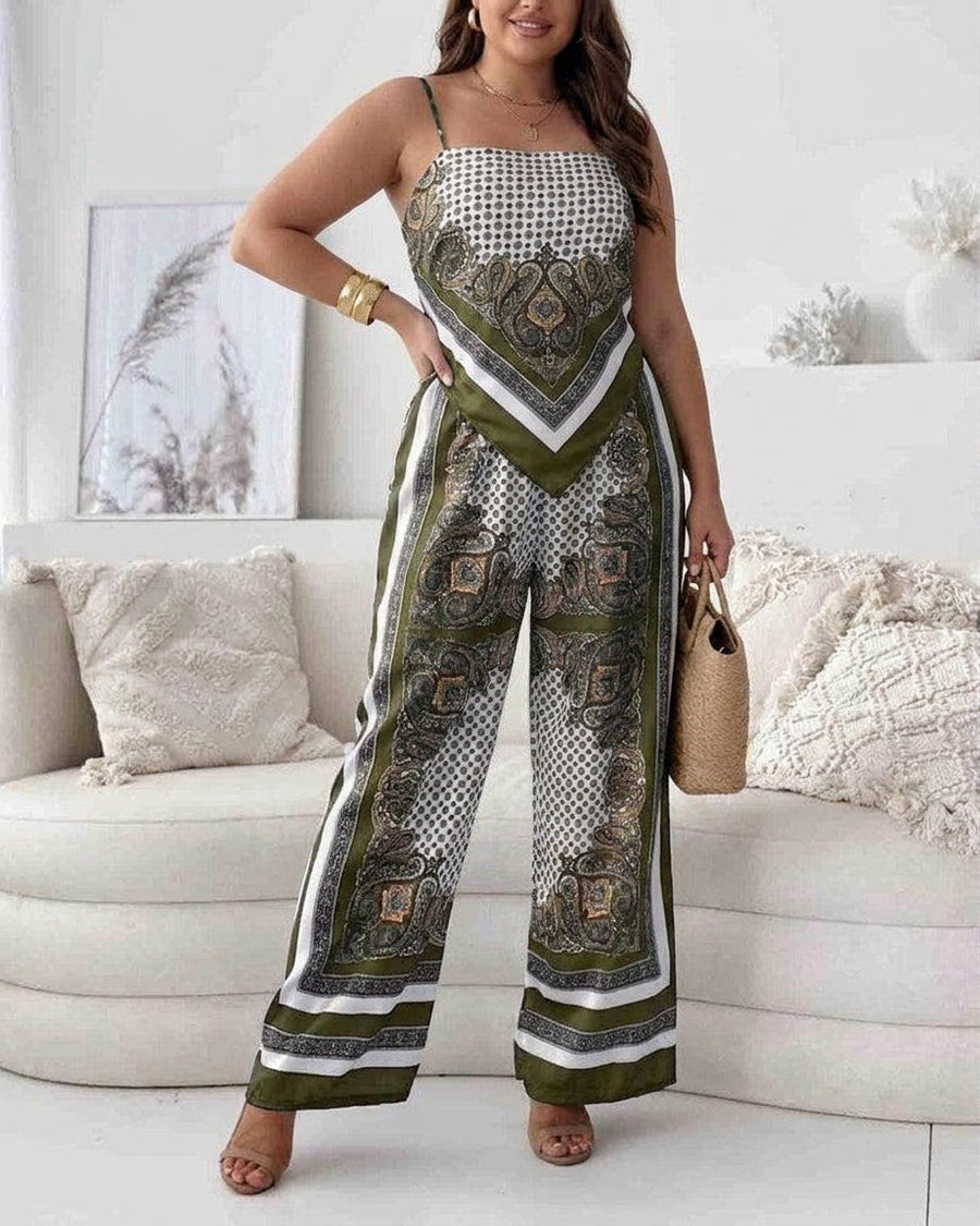 Helen - Ensemble Deux Pièces Débardeur Lacé & Pantalon - Vert